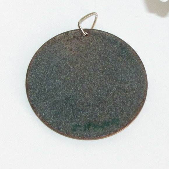 Artisan Boho Copper & Enamel Pendant for Necklace Signed One Of A Kind Vintage - Picture 4 of 4